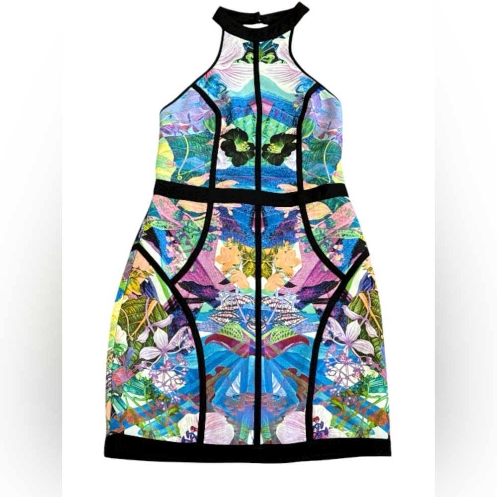 Finders Keepers Sleeveless Bodycon Mini Dress Multicolor Abstract Print Cutout - Picture 2 of 7